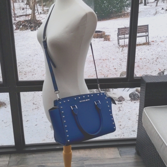 Michael Kors MD Studded TZ Satchel Handbag with Wallet Blue - Picture 11 of 12